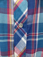 New Men’s ELY Cattleman Purple Multicolor Plaid Short Sleeve Pearl Snap XL R-54