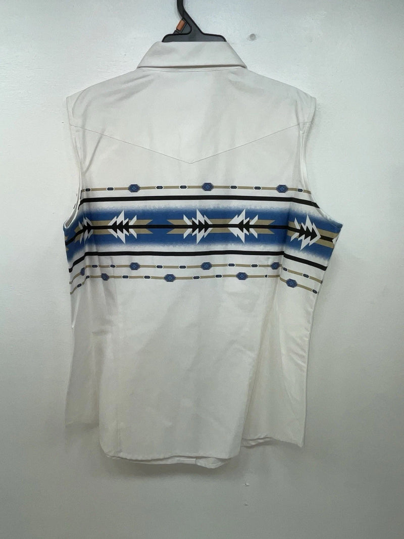 New Women’s White Aztec Cumberland Outfitters Cut Off Button Up Shirt M 3B-51