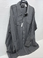 New Men’s White Horse Black White Checkered Long Sleeve Pearl Snap 3XL E-59