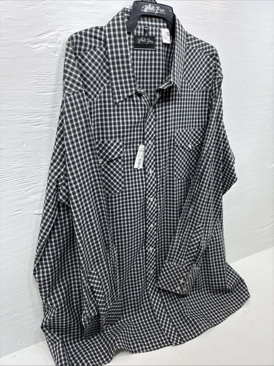 New Men’s White Horse Black White Checkered Long Sleeve Pearl Snap 3XL E-59