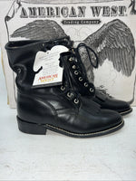New Women’s Black Lace Up American West Cowboy Boots. 5991 7.5 7 1/2 W. 17-53