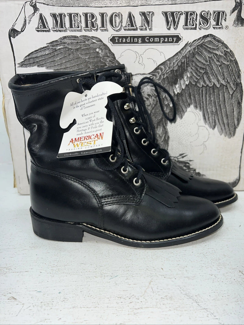 New Women’s Black Lace Up American West Cowboy Boots. 5991 7.5 7 1/2 W. 17-53