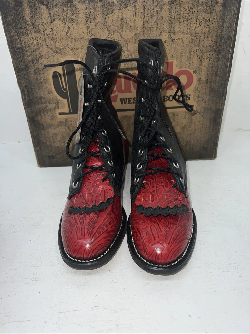 New Women’s Red And Black Laredo Cowboy Boots. 6 M. 20-114