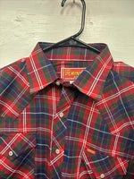 New Men’s ELY Plains Red Plaid Long Sleeve Pearl Snap 16  X 34 Large M-34
