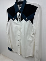 New Women’s Roughrider Blue Black White Long Sleeve Button Up Small YY-72