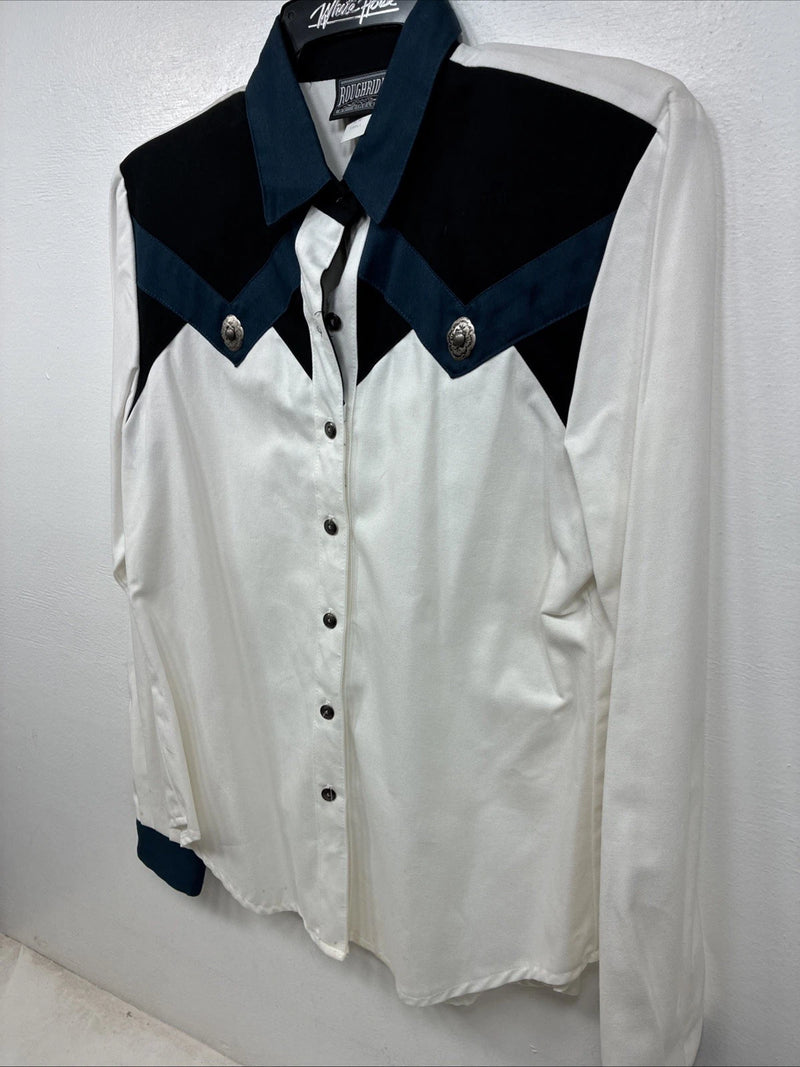 New Women’s Roughrider Blue Black White Long Sleeve Button Up Small YY-72