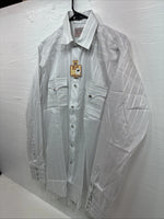 New Men’s H Bar C White Stripe Long Sleeve Pearl Snap 15 Medium J-46
