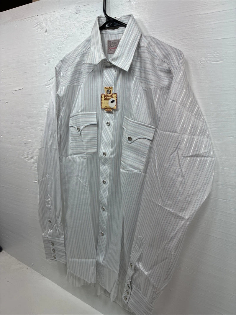 New Men’s H Bar C White Stripe Long Sleeve Pearl Snap 15 Medium J-46