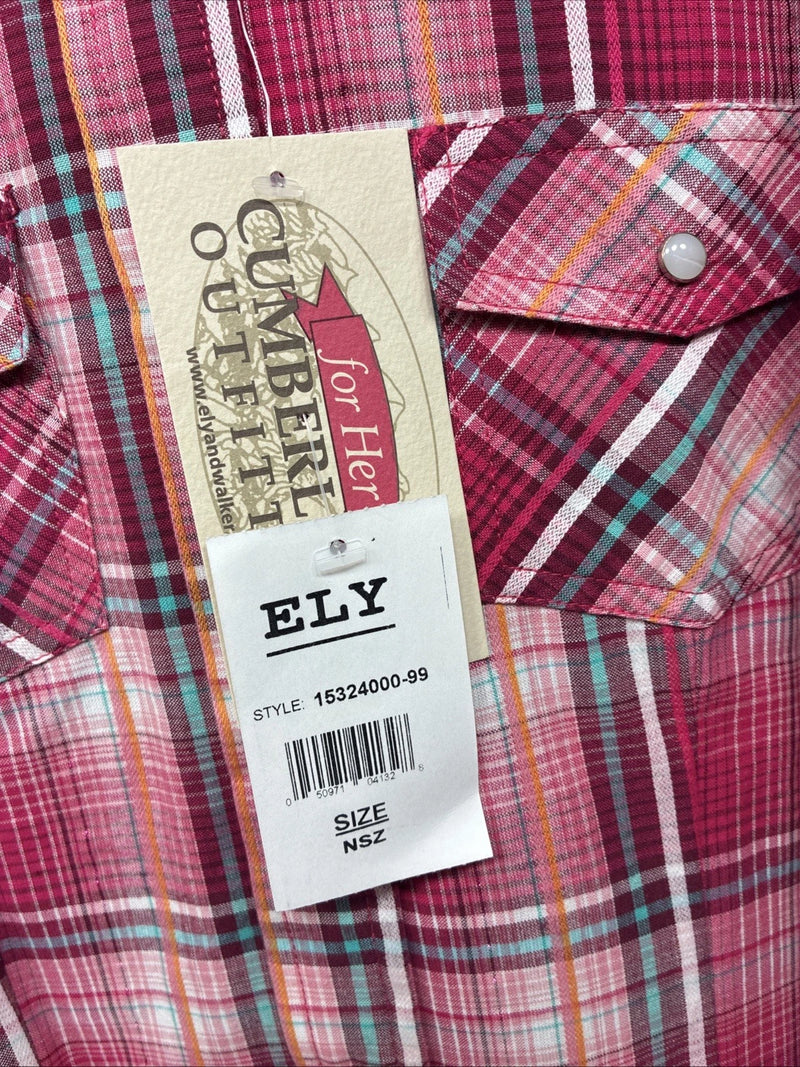 New Women’s Cumberland Pink Plaid Long Sleeve Pearl Snap Large GG-69