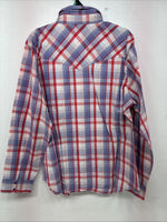 New Women’s Cumberland Pink Purple Plaid Long Sleeve Pearl Snap XL GG-60