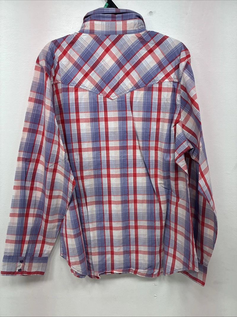 New Women’s Cumberland Pink Purple Plaid Long Sleeve Pearl Snap XL GG-60