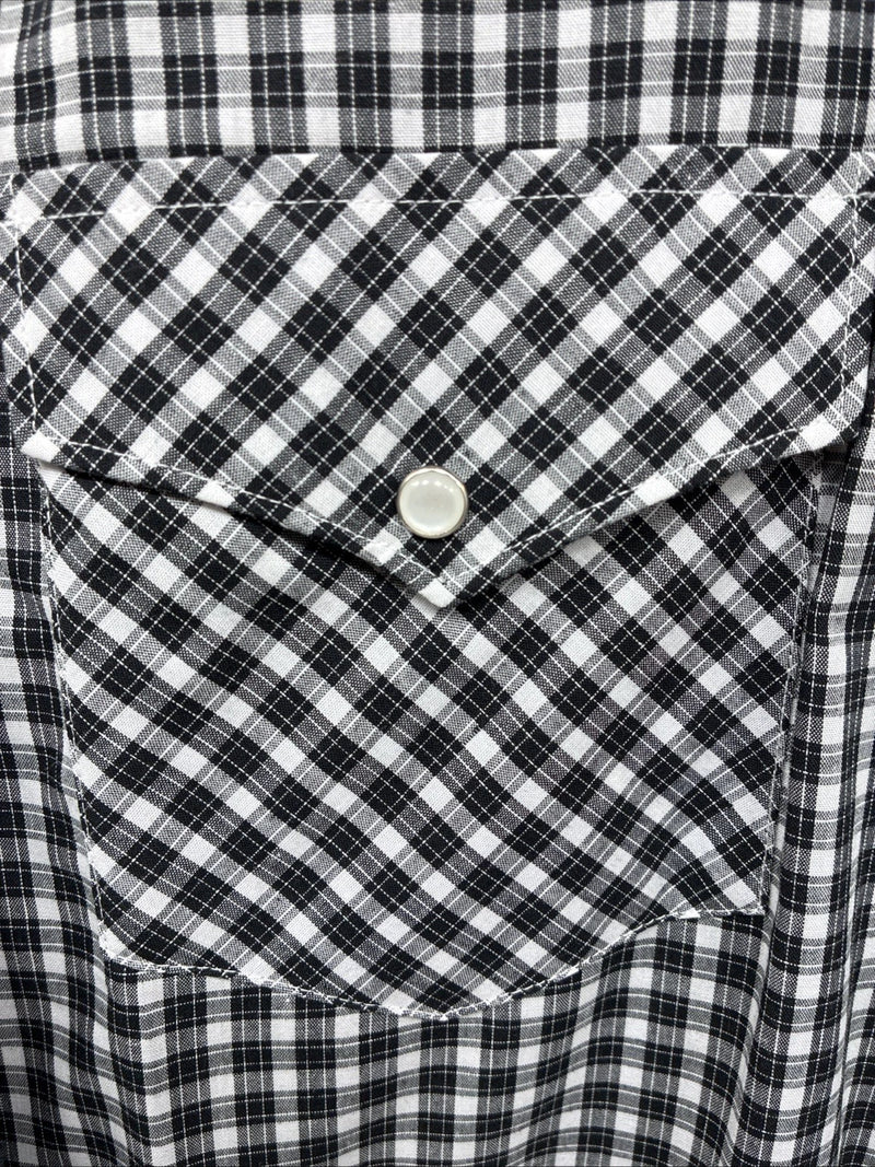 New Men’s White Horse  Black White Plaid Long Sleeve Pearl Snap XL H-80