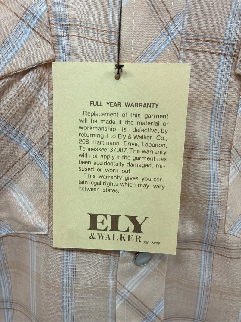 New Men’s ELY Cattleman Orange Plaid Short Sleeve Pearl Snap Large X-24