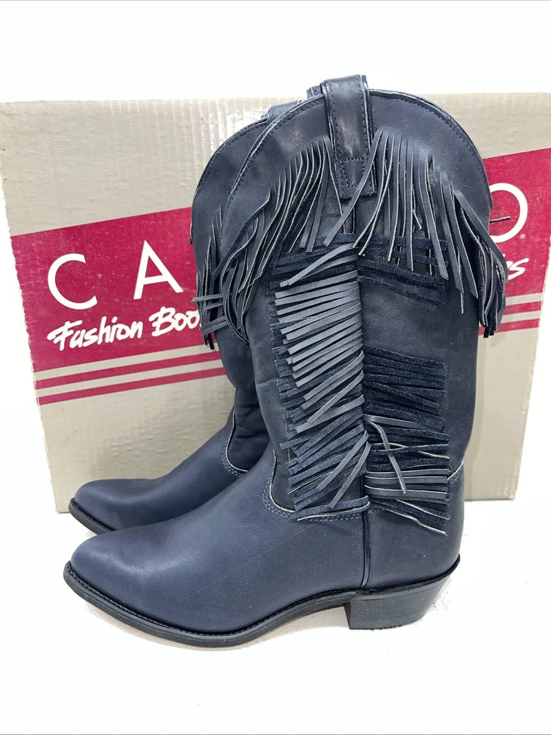 New Women’s Navy Fringe Cowboy Boots. L 692 7.5 7 1/2 M. 17-35