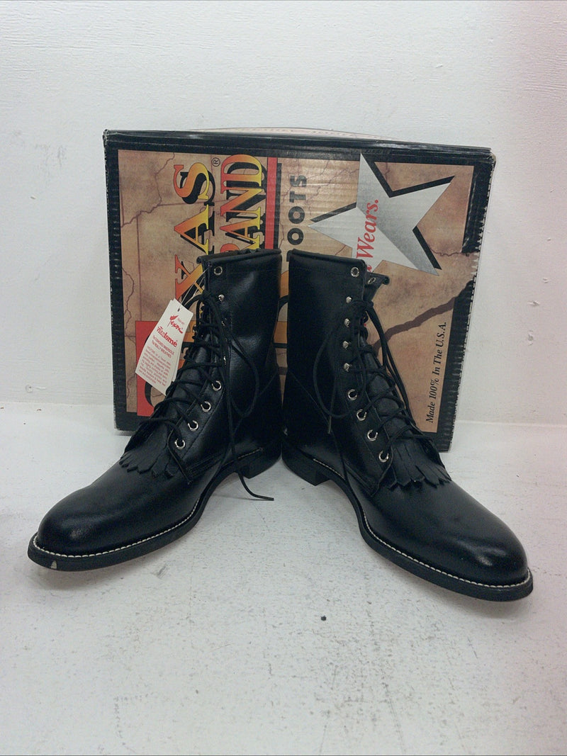 New Men’s Black Lace Up Texas Brand Cowboy Boots. 8850 10 E E. 6-75