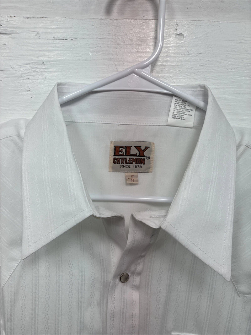 New Men’s ELY Cattleman White Designed Long Sleeve Pearl Snap 17 X. 35 XL R-34