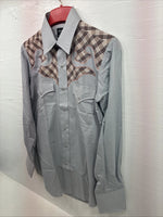 New Men’s Champion Western Gray Designed Long Sleeve Pearl Snap 15.5 Medium X-4