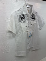 New Kids Rockmount White Black Design Short Sleeve Pearl Snap Size 32 CC-103
