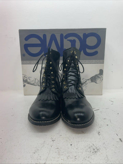New Men’s Black Lace Up Acme Cowboy Boots. 5790 12 E W. 10-22
