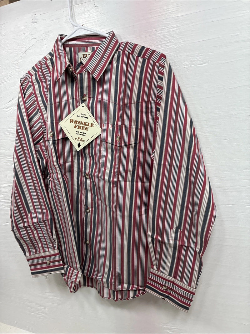 New Kids ELY Classic Red Stripe Long Sleeve Pearl Snap Large CC-74