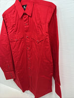 New Men’s Western Express Western Red Long Sleeve Pearl Snap Large V-50