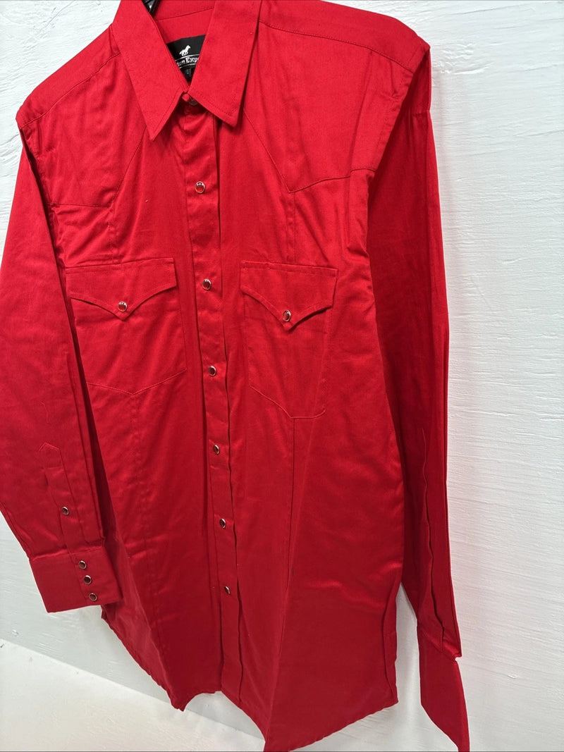 New Men’s Western Express Western Red Long Sleeve Pearl Snap Large V-50