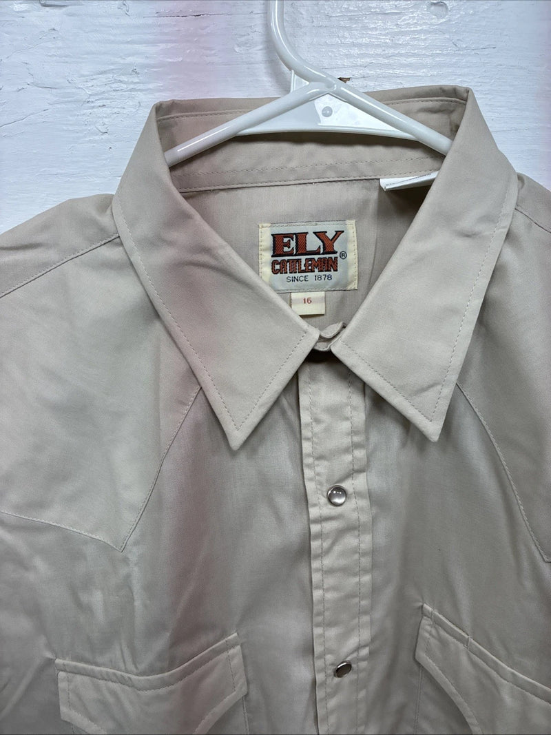 New Men’s ELY Cattleman Tan Short Sleeve Pearl Snap Shirt  16 Large X-103