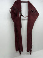 New Burgundy Congress Leather Show Chaps With Fringe Adjustable Waist 42” L N-41