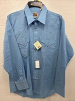 New Men’s ELY Cattleman Simple Blue Long Sleeve Pearl Snap 16.5 Large Q-86
