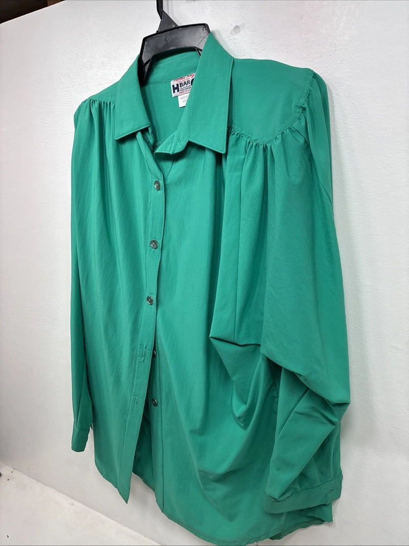 New Women’s H Bar C Green Long Sleeve Button Up Size 38 MM-88