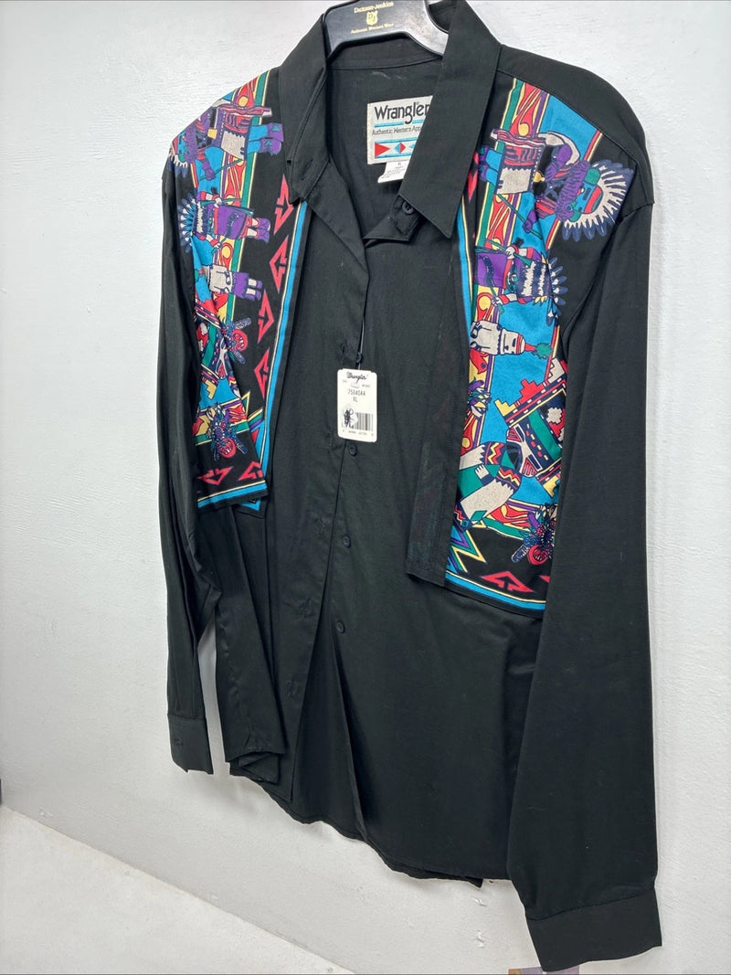 New Women’s Wrangler Black Deigned Long Sleeve Button Up XL II-47