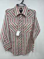 New Boys White Horse Red Stripe Long Sleeve Pearl Snap Medium DD-113