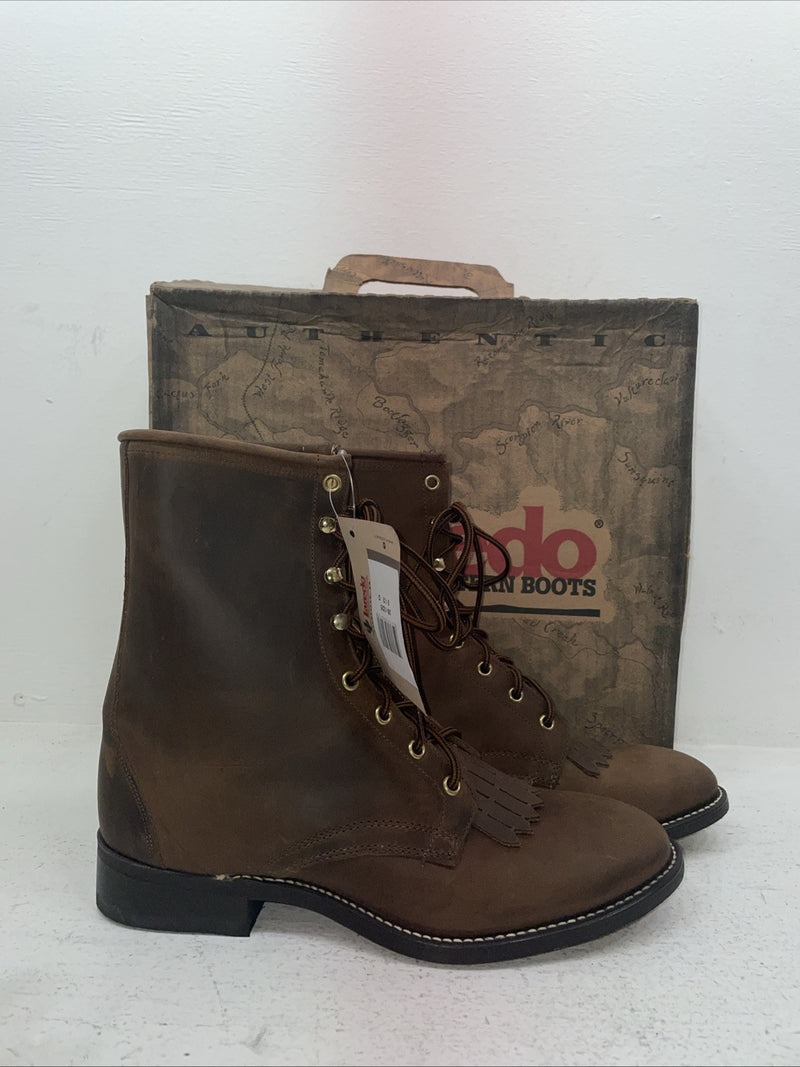 New Men’s Brown Lace Up Laredo Cowboy Boots. 1225 9.5 9 1/2 D. 5-45