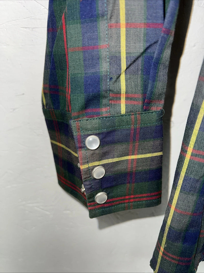 New Men’s Green Plaid Pearl Snap ELY plains Long Sleeve Shirt. 15.5x33 M I-49