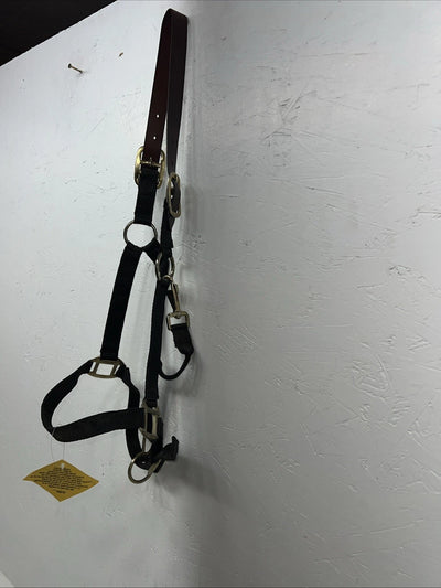 New Showman Nylon Black Halter With Genuine Leather Head Piece #6657 W-50