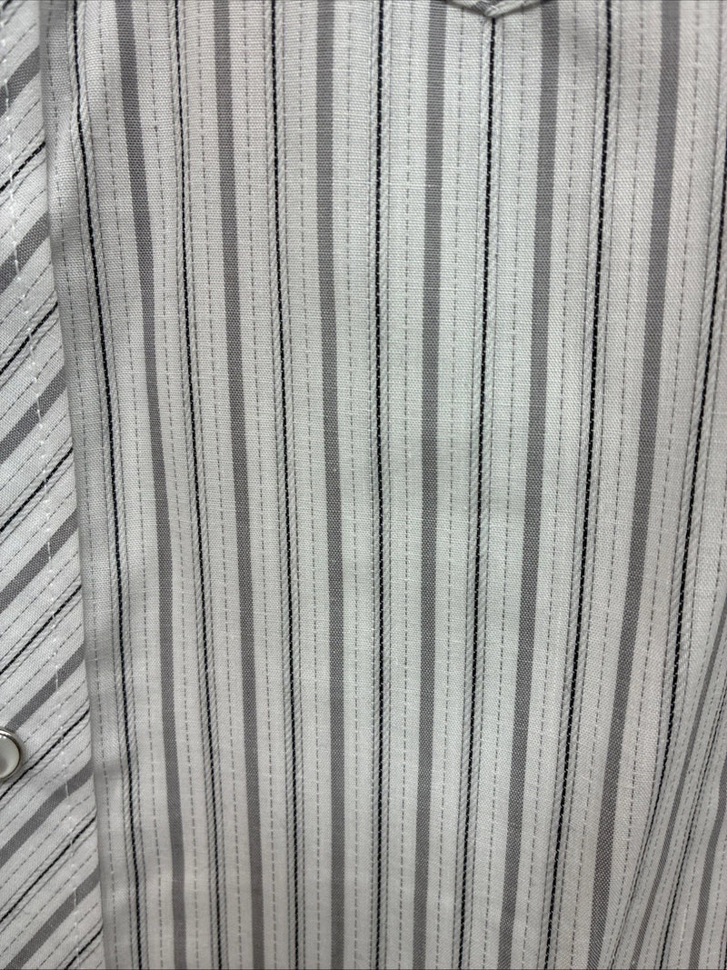 New Boys White Horse Gray Stripe Long Sleeve Pearl Snap Medium DD-118