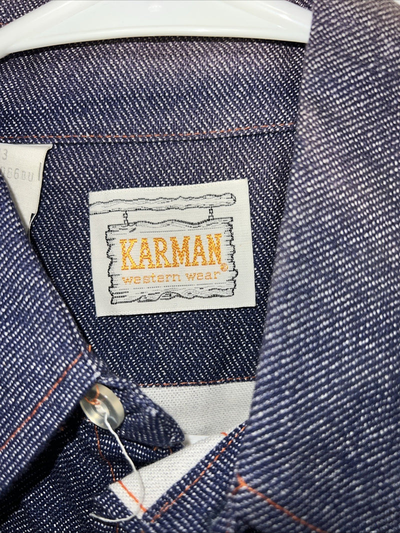New Men’s Karman Western Wear Denim Pearl Snap Long Sleeve Shirt. 15.5x33 M I-24