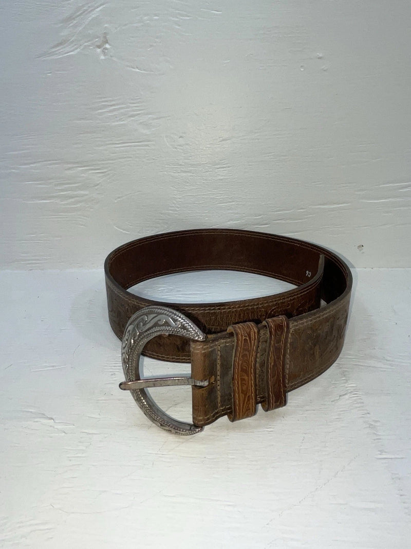 New Brown Genuine Leather Tooled 28” Belt #8090 JJ-40