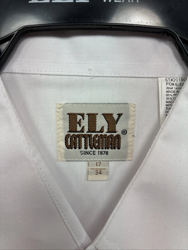 New Men’s ELY Cattleman White Simple Long Sleeve Pearl Snap 17 XL O-65