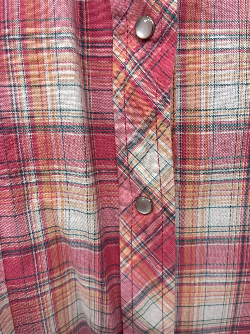 New Women’s Cumberland Pink Plaid Long Sleeve Pearl Snap Large GG-75
