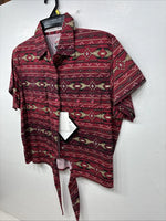 New Women’s Cumberland Red Design Short Sleeve Button Up Large MM-121