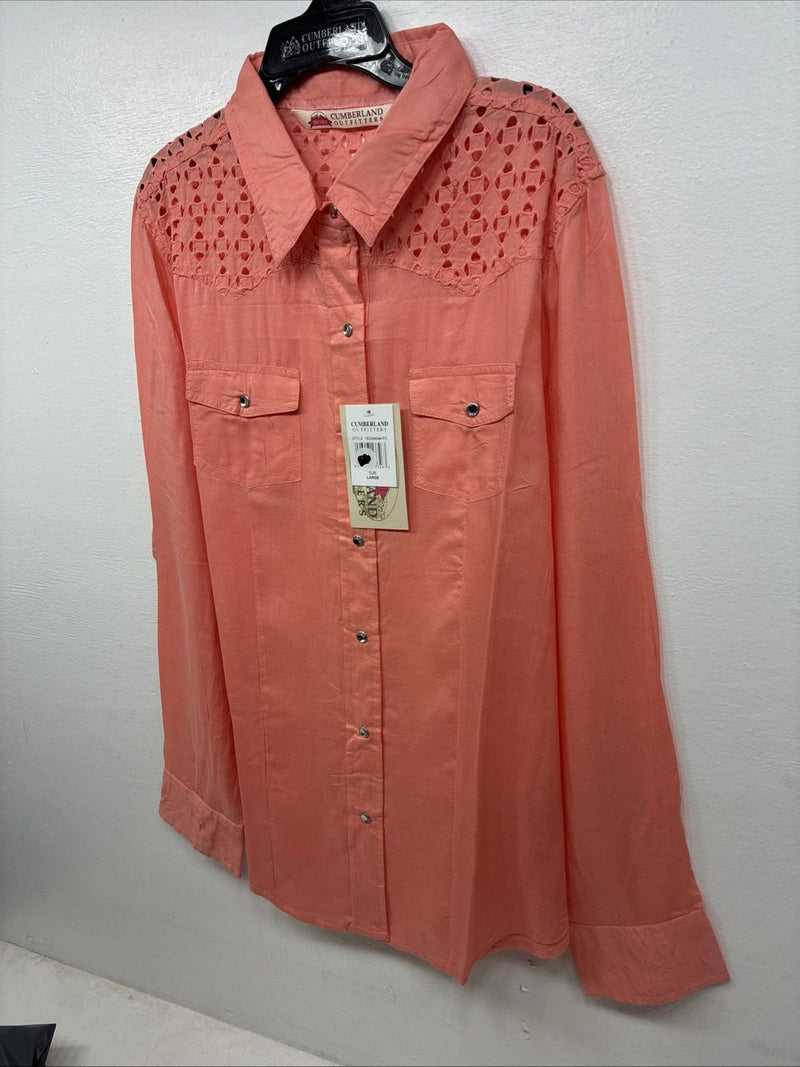 New Women’s Cumberland Pink Long Sleeve Pearl Snap Large KK-110