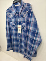 New Women’s Cumberland Blue Plaid Long Sleeve Pearl Snap XL GG-59
