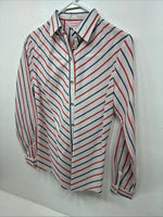 Me Siemens H Bar C Red Blue Stripe Long Sleeve Pearl Snap Size 34 LL-46