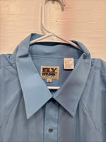New Men’s ELY Cattleman Blue Simple Short Sleeve Pearl Snap 2XL F-84