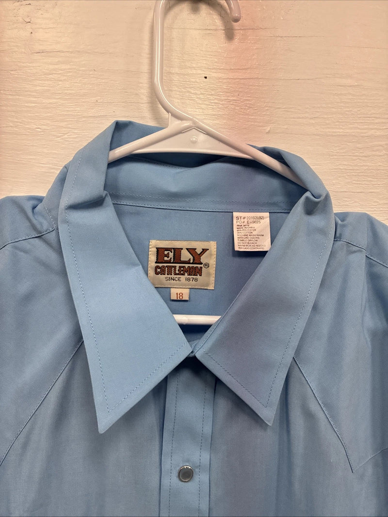 New Men’s ELY Cattleman Blue Simple Short Sleeve Pearl Snap 2XL F-84