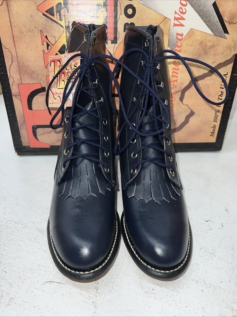 New Women’s Navy Lace Up Texas Brand Cowboy Boots. 4445 7 M. 18-100