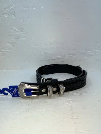 New Black Genuine Leather 3D Silver Pendent And Tooled 32” Belt #2030 JJ-4