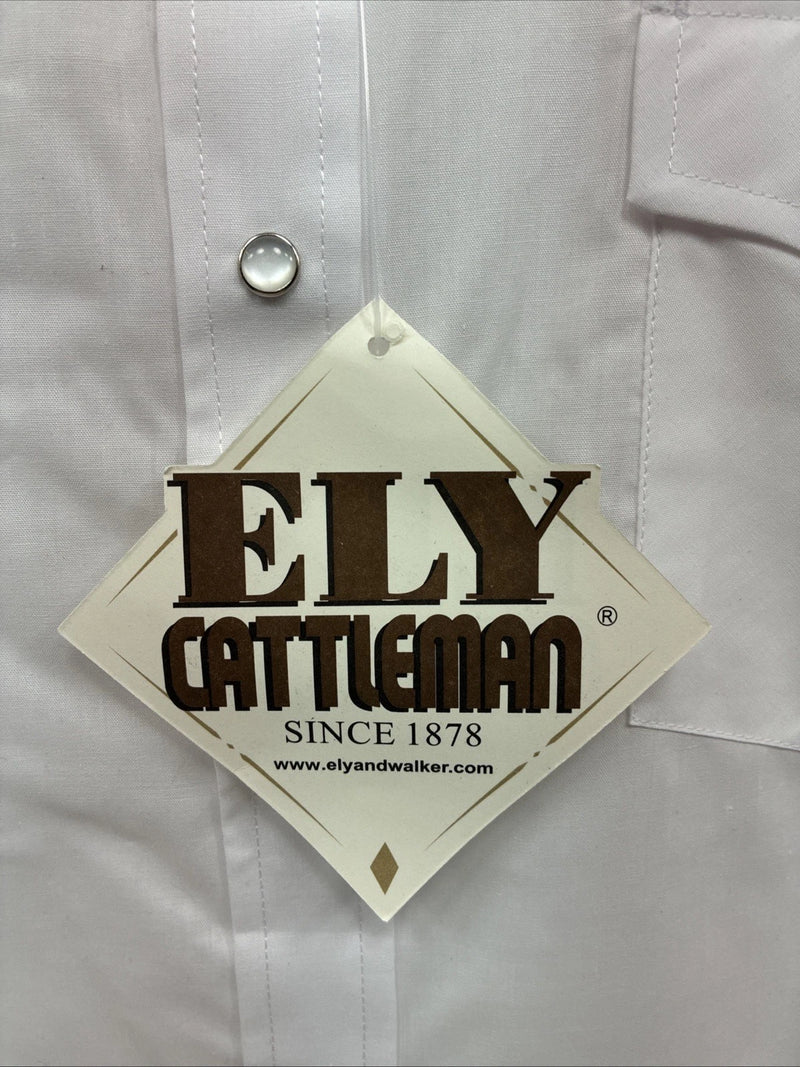 New Men’s ELY Cattleman White Long Sleeve Pearl Snap 16.5 X 34 Large X-38