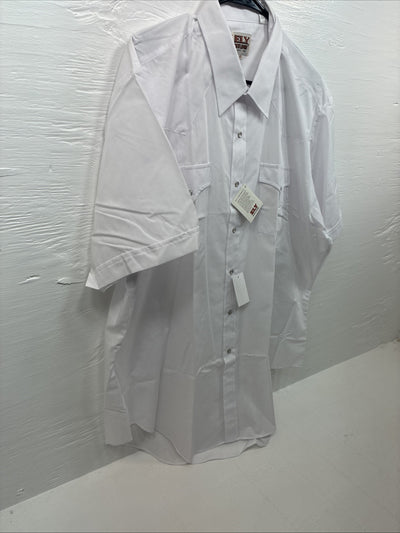 New Men’s ELY Cattleman White Short Sleeve Pearl Snap 18 2XL F-57